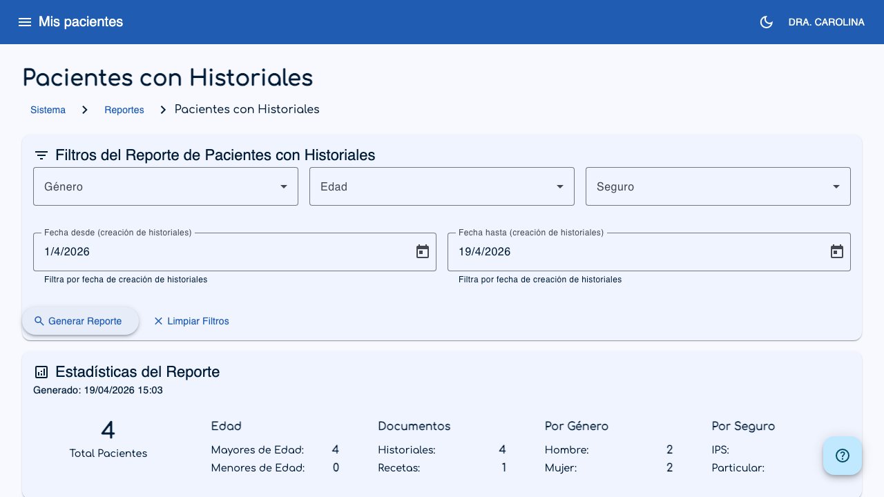 Reporte de pacientes con historiales